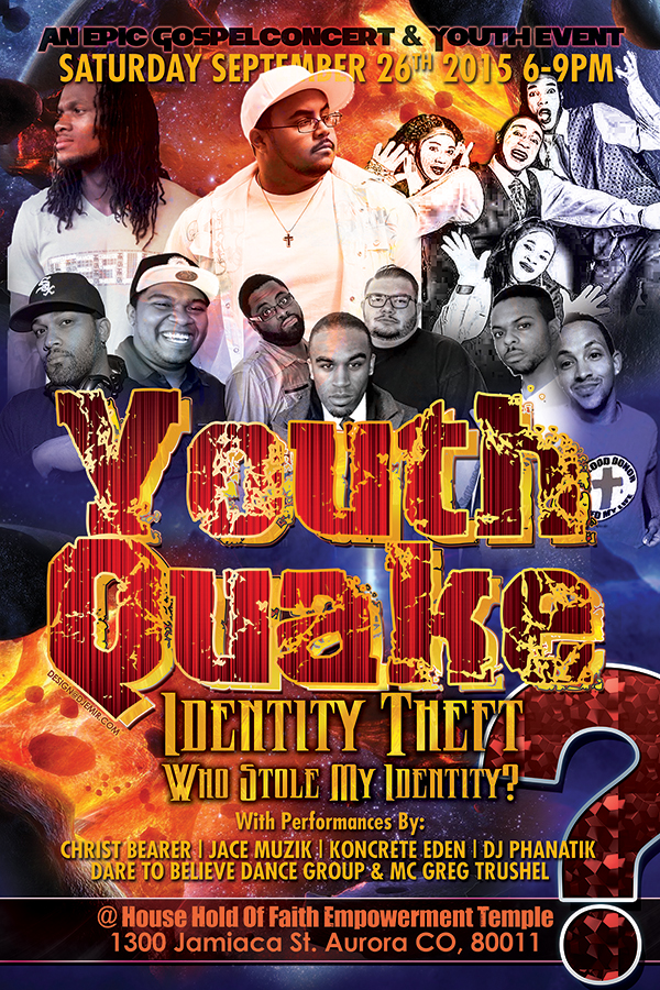 Youthquake Special Identity Theft sermon, gospel concert and youth event flyer design back