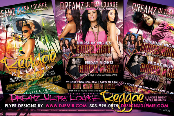 Dreamz Ultra Lounge Reggae Night and Oldschool Night Party Flyer designs