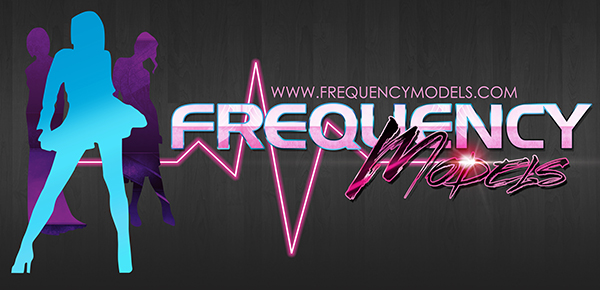 Frequency Modeling Agency Logo Design On Grey Woodgrain Background