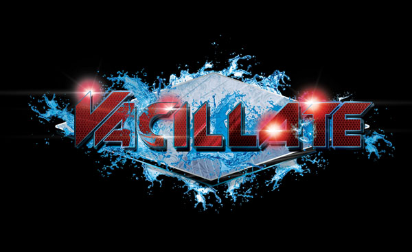 DJ Vacillate Logo Design Red On Silver With Blue Water Splash