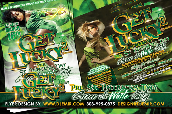 Get Lucky 2 St patricks day Green and White Party Flyer Design