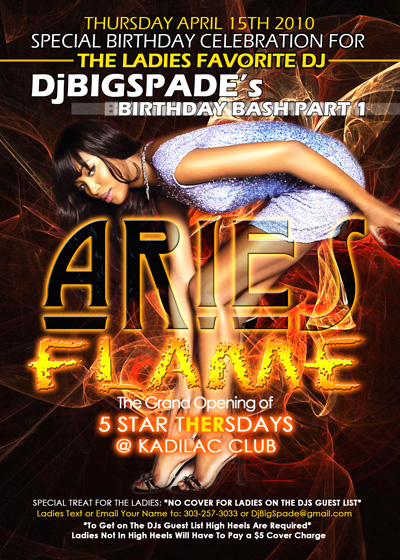 Aries Flame Flyer Design for DJ Big Spade Birthday Party