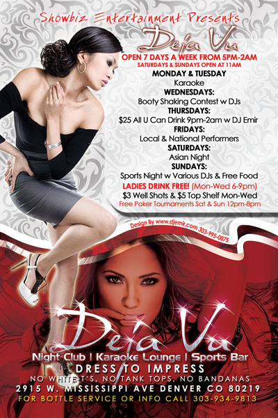 Deja Vu Nightclub Weekly Schedule Flyer Design