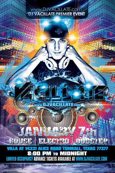DJ Vacillate Logo and Flyer Design Front